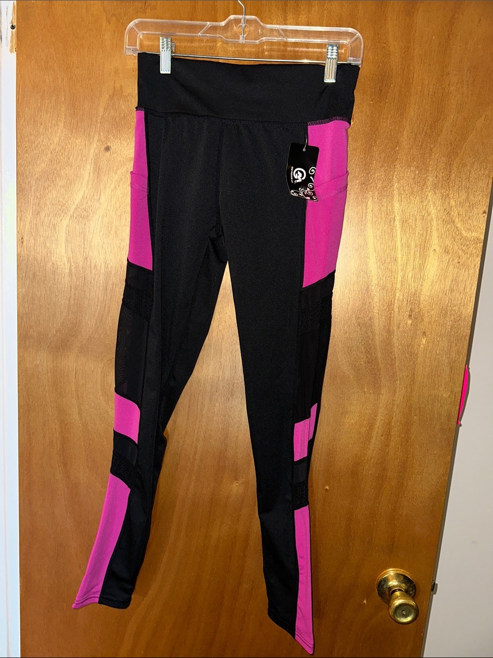 Women’s Black and Pink Performance Leggings with Side Panels